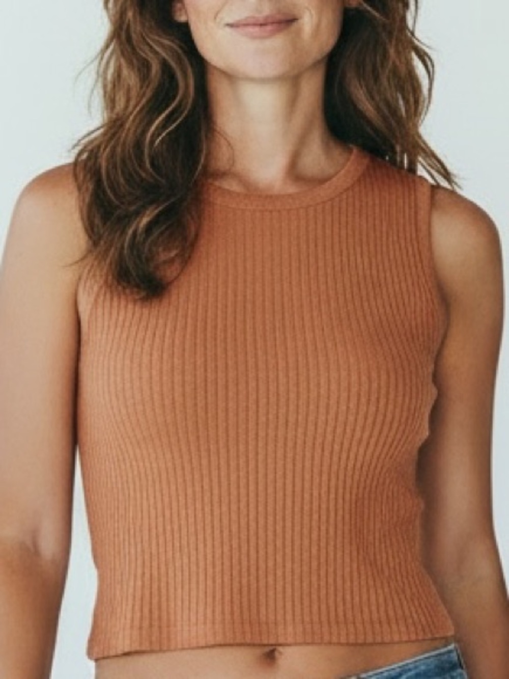 APOSTROPHE Brown Ribbed knit tank top size S